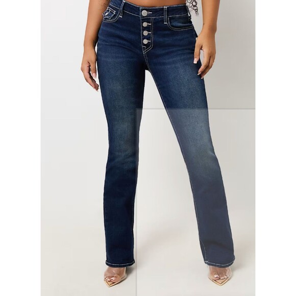 NWT $159 TRUE RELIGION WOMEN'S JEANS 29 BECCA EXPOSED BUTTON FLY BOOTCUT JEANS - Picture 1 of 16